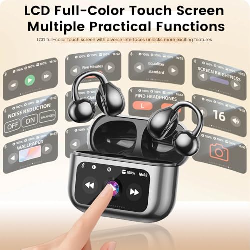 Yeabomy Clip On Ear Headphones, Open Ear Earbuds Wireless Bluetooth 5.4, Clip On Earbuds with LCD Touchscreen, Lightweight Comfort Open Ear Headphones for Pad Tablet Laptop Android/iOS Phones (Black) - Image 4