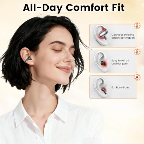 Yeabomy Clip On Ear Headphones, Open Ear Earbuds Wireless Bluetooth 5.4, Clip On Earbuds with LCD Touchscreen, Lightweight Comfort Open Ear Headphones for Pad Tablet Laptop Android/iOS Phones (Black) - Image 2