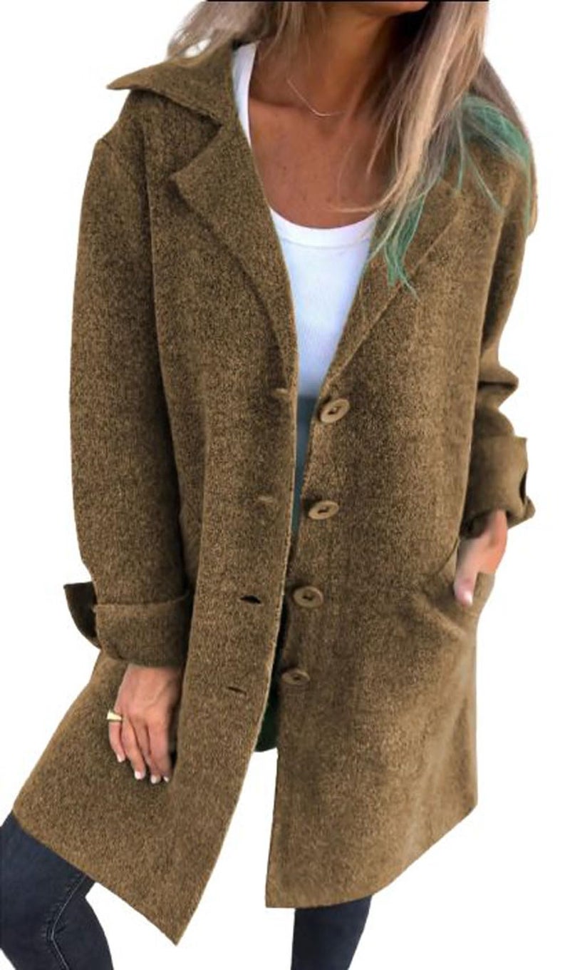 CHARTOU Women Long Cardigan Notched Collar Button Down Loose Fit Knit Blazer Sweater Jacket (XX-Large, Brown) - Image 1