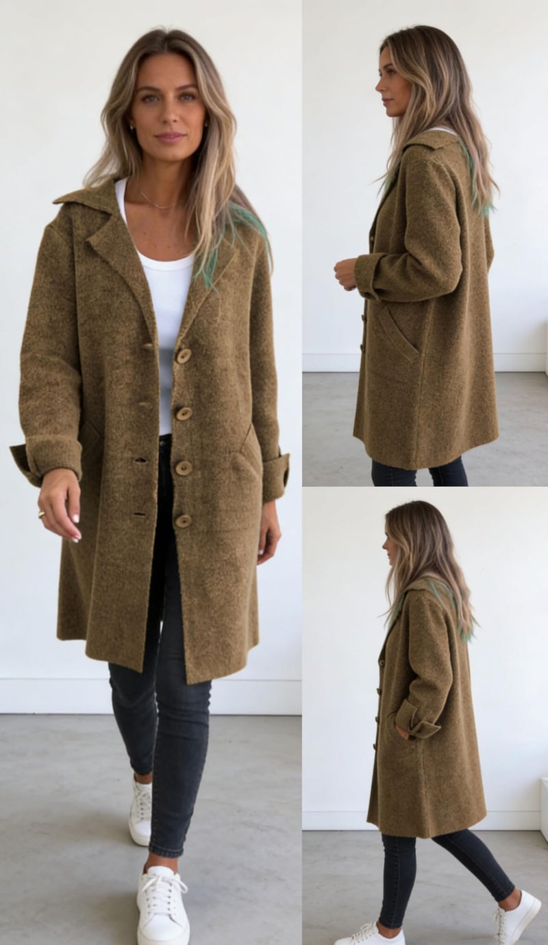 CHARTOU Women Long Cardigan Notched Collar Button Down Loose Fit Knit Blazer Sweater Jacket (XX-Large, Brown) - Image 2
