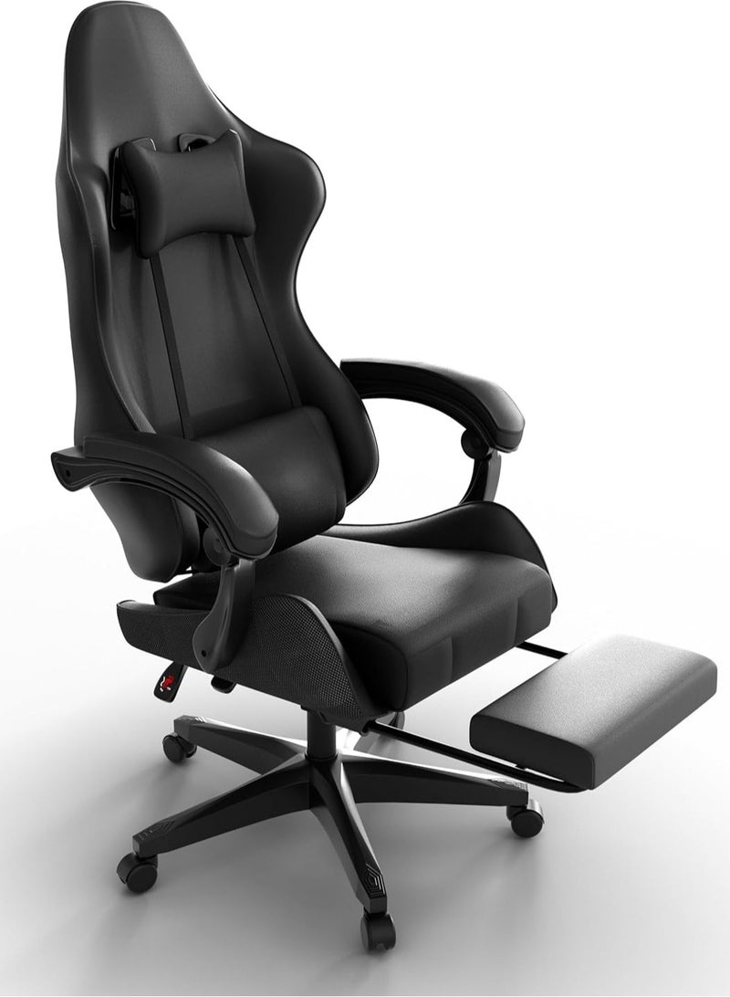 بريمو بلس كرسي ألعاب بتصميم مريح، ظهر مرتفع، وظيفة الاستلقاء، دعم للرقبة وأسفل الظهر، مسند للقدمين قابل للسحب، عجلات صامتة - مثالي للسباقات والمكتب واستخدام الكمبيوتر - Image 2