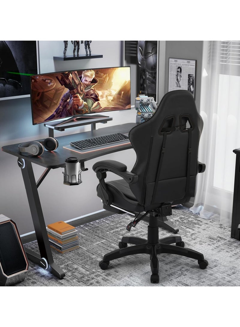 بريمو بلس كرسي ألعاب بتصميم مريح، ظهر مرتفع، وظيفة الاستلقاء، دعم للرقبة وأسفل الظهر، مسند للقدمين قابل للسحب، عجلات صامتة - مثالي للسباقات والمكتب واستخدام الكمبيوتر - Image 3