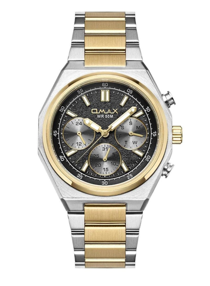 Omax Men's Chronograph Wrist Watch, Two-Tone Silver and Gold, WR 50M - Image 1
