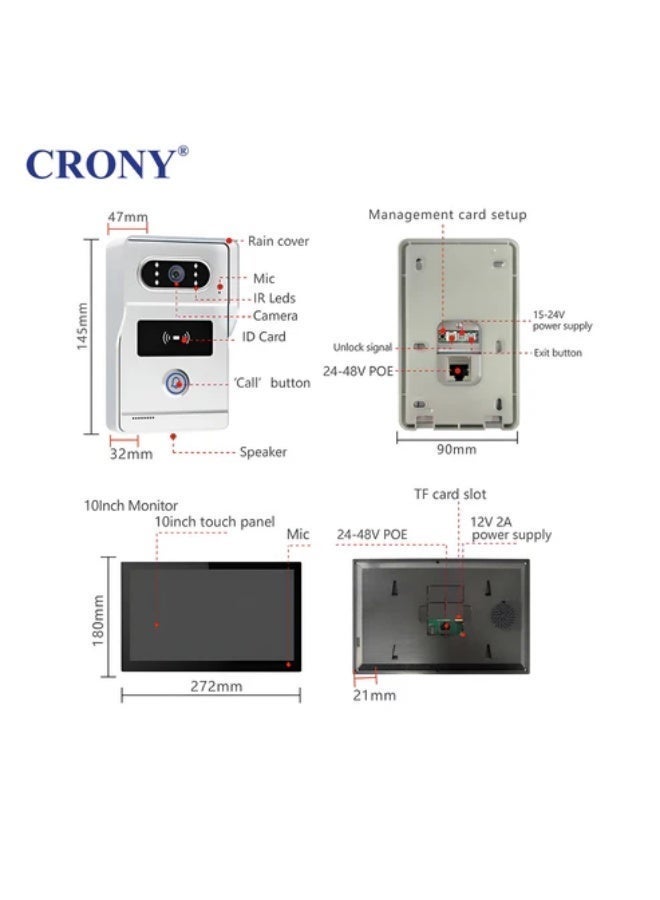 CRONY TUYATY102THTD2X1 10-Inch Video Doorbell System - AHD Wired Intercom with Touch Screen, 1080P Camera, Smart App Control, Night Vision & Multi-Monitor Support - Image 4