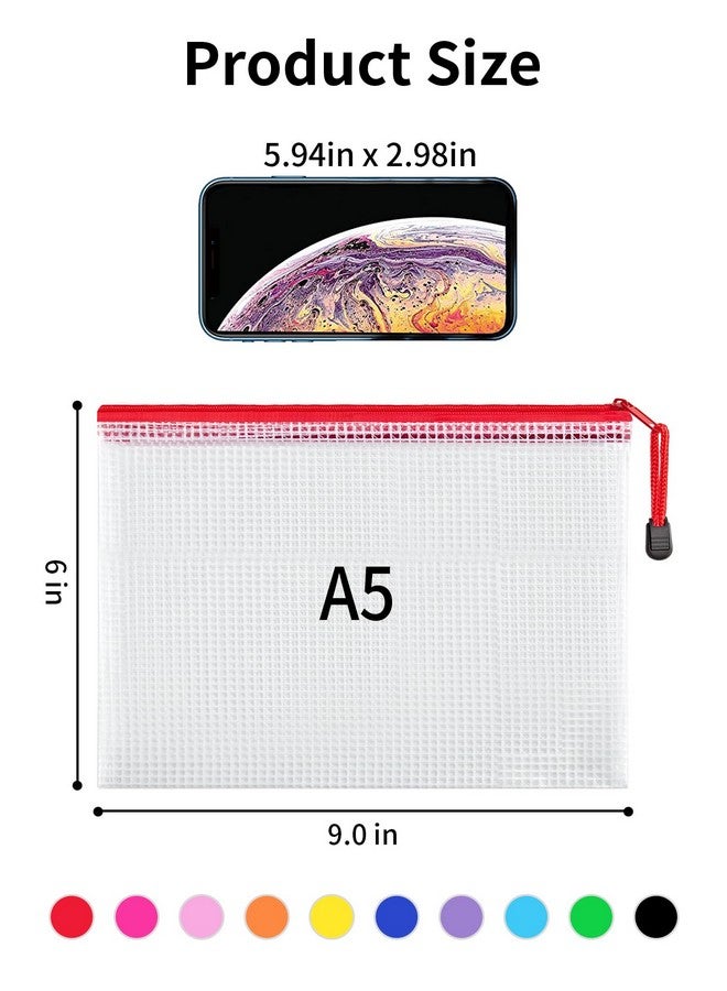JARLINK 20 Pack 10 Colors Zipper Mesh Document Pouch, 6X9 Inch/A5, Plastic Water-Resistant File Bags, For School Office Supplies, Cosmetics Travel Storage, Assorted Color  - Image 2