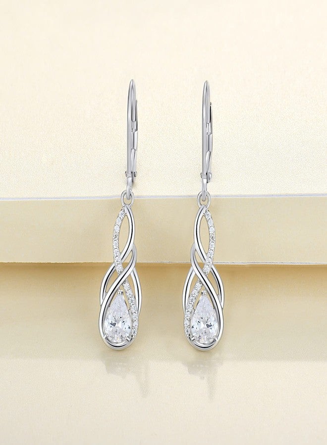YL 925 Sterling Silver Infinity Earrings Twisted Dangle Drop Earrings Cubic Zirconia Leverback Jewelry for Women - Image 4