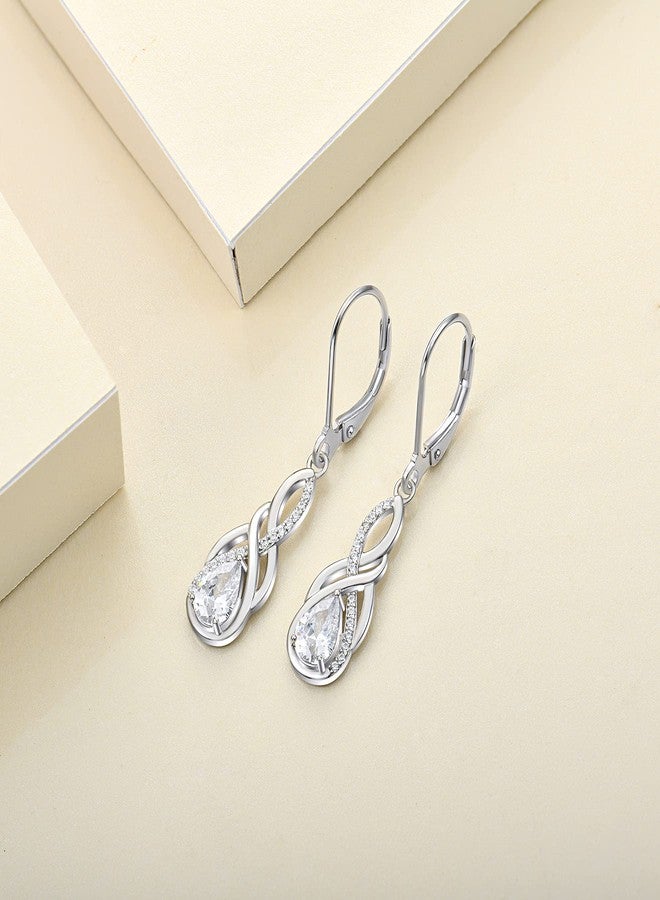 YL 925 Sterling Silver Infinity Earrings Twisted Dangle Drop Earrings Cubic Zirconia Leverback Jewelry for Women - Image 5