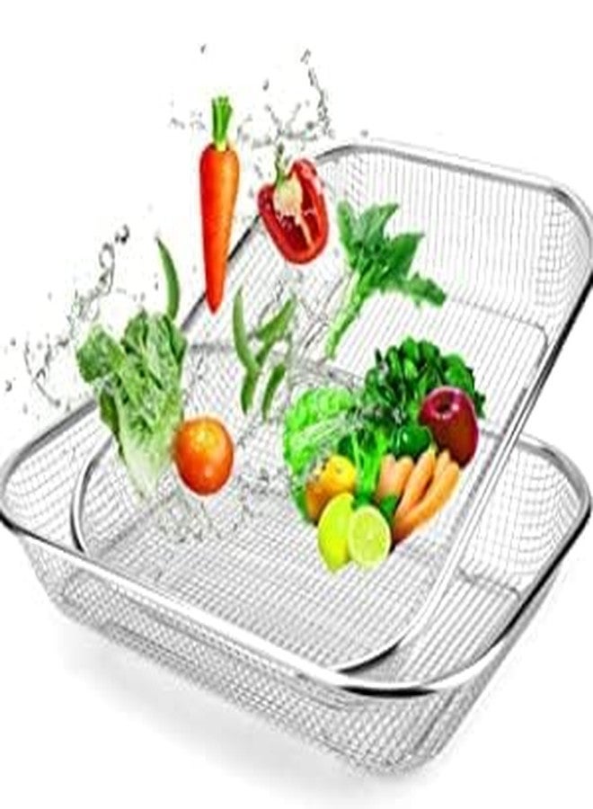 ABUDIT Drain Basket Steel Big Drip Tray Kitchen Drying Stand Mesh Sink Rectangle Basket Mesh Fruits, Vegetable, Drainer Washer (30x20x6 cm, Pack of 1) - Image 4