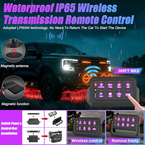 ZAMLIE Wireless 8 Gang Switch Panel 265 Ft Lighting Modes with Control Toggle Strobe Flash Momentary Switch Circuit Control Box with 3 Silicone Buttons for OffRoad Truck SUV UTV ATV Marine - Image 3