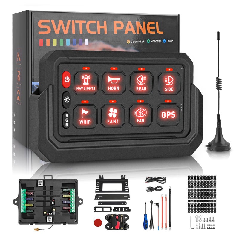 ZAMLIE Wireless 8 Gang Switch Panel 265 Ft Lighting Modes with Control Toggle Strobe Flash Momentary Switch Circuit Control Box with 3 Silicone Buttons for OffRoad Truck SUV UTV ATV Marine - Image 2