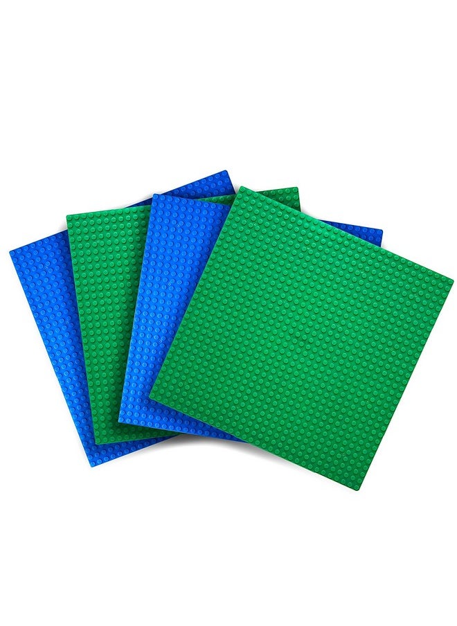 Creative QT Creative QT Toy Building Blocks Stackable Baseplates, Blue and Green, 4 Pack, 10"x10", Sturdy Bases for Play Table Top for Creative Structures, Compatible with All Major Brick Brands  - Image 1