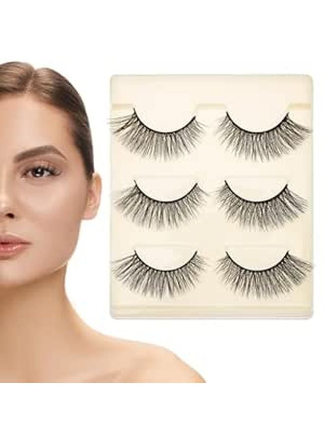 3 أزواج 3D رموش اصطناعية صناعية قصيرة شكل عيون القط مظهر طبيعي مكياج شرائط رموش - Image 1