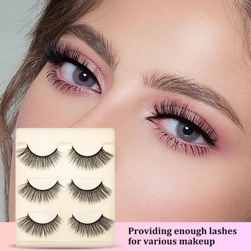 3 أزواج 3D رموش اصطناعية صناعية قصيرة شكل عيون القط مظهر طبيعي مكياج شرائط رموش - Image 4