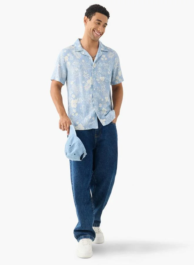 لي كوبر قميص لي كوبر بطبعة كاملة وياقة كامب بأكمام قصيرة