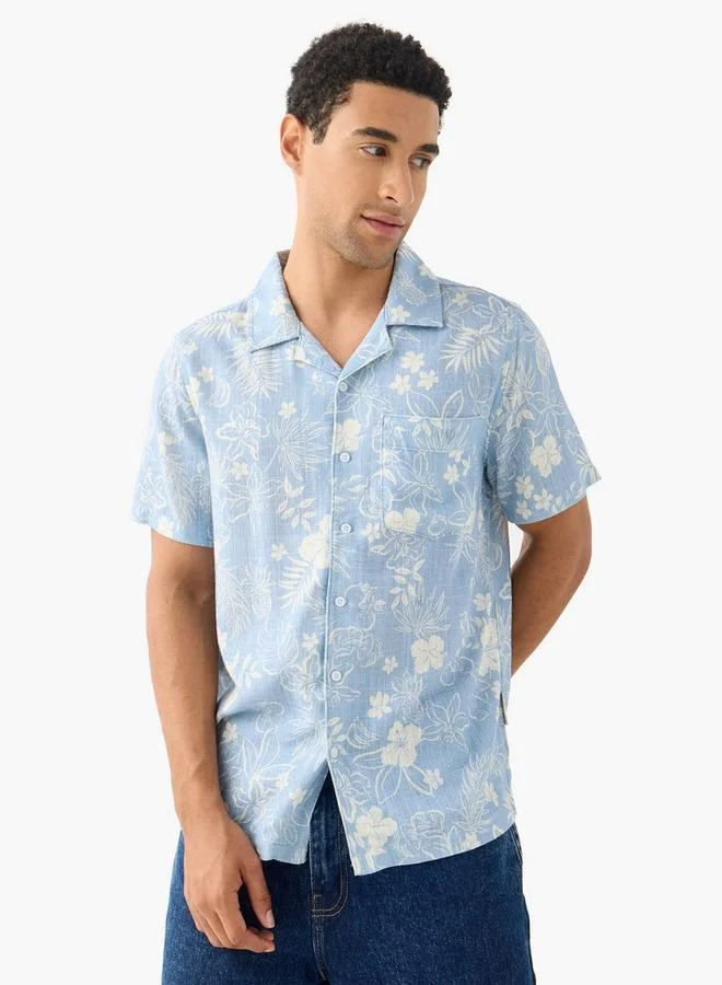 Lee Cooper All-Over Print Camp Collar Shirt with Short Sleeves