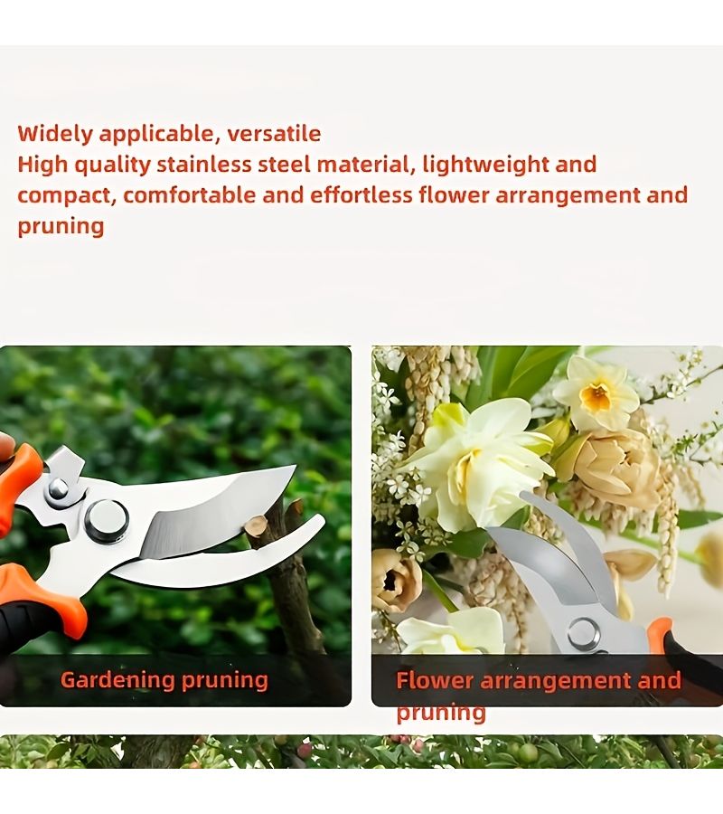 Orange Bypass Pruning Shears Ergonomic NonSlip Handle Matte Blade For Garden Flowers - Image 5