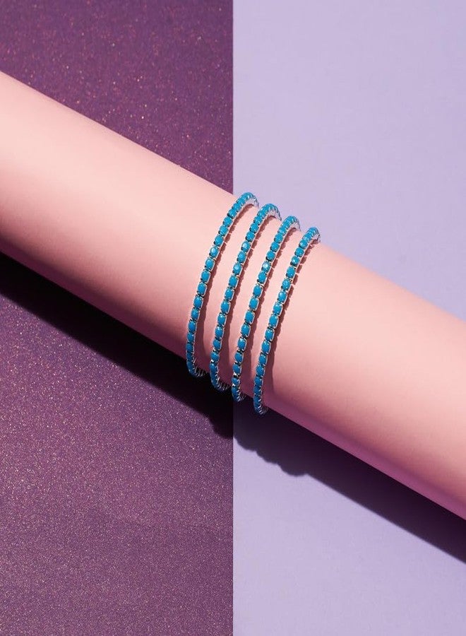 SALTY Anti Tarnish Set of 4 Blue Ivory Stackable Band for Women | Fancy Bracelet | Jewellery Gifts | Hand Band | Latest Fashion Accessories for Girls | Minimal Jewelry Design | Ideal for Gifting | Gift for Diwali, Christmas, Marriage, Birthday - Image 5