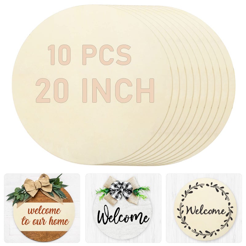 Whaline 20 Inch Wood Circles for Crafts 10Pcs Christmas Unfinished Round Wooden Discs Farmhouse Rustic Wood Door Hanger 3mm Natural Blank Wood Slices for Xmas Winter DIY Painting Art Craft Decor