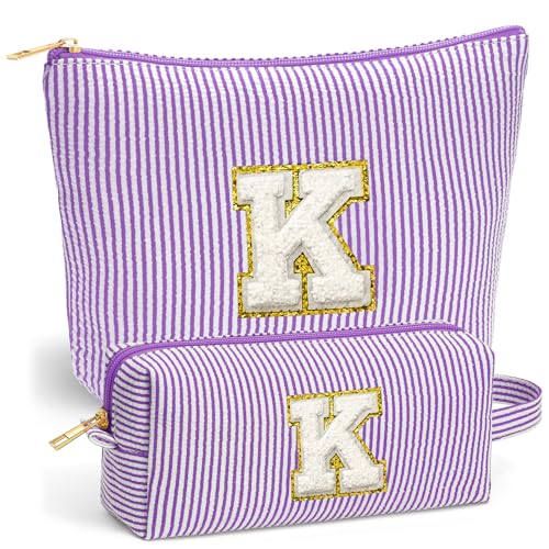Fohufo Travel Toiletry Bag Set for Women Travel Essentials Initial Travel Makeup Bag Organizer Small Cosmetic Bag for Purse Purple Stuff Gifts for Women Mom Girlfriend Teacher Purple Letter K - Image 1