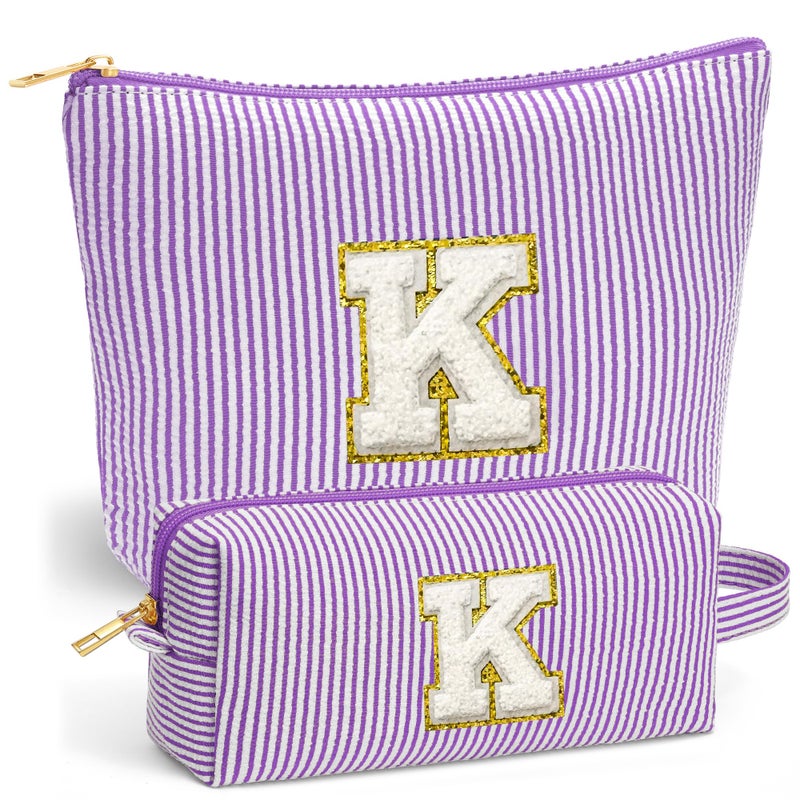Fohufo Travel Toiletry Bag Set for Women Travel Essentials Initial Travel Makeup Bag Organizer Small Cosmetic Bag for Purse Purple Stuff Gifts for Women Mom Girlfriend Teacher Purple Letter K - Image 2