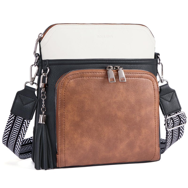 Roulens Crossbody Purse for Women Vegan Leather Medium Crossbody Wallet Bag for Travel Women Shoulder Handbags with Tassel - Image 1