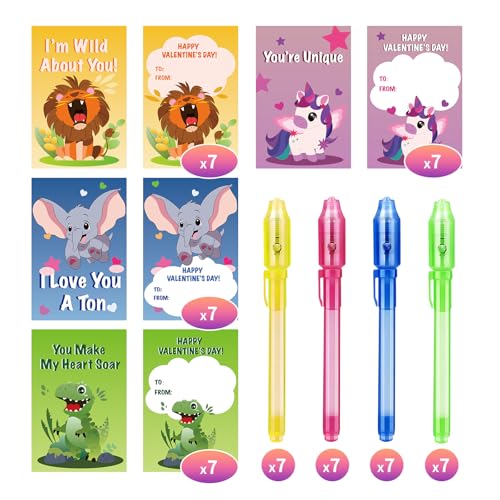 Gocozer Valentines Day Gifts for Kids School 28 Pack Invisible Ink Pen with AnimalThemed Valentines Cards for Classroom Valentines Day Gifts for School Exchange Gifts ideas - Image 5