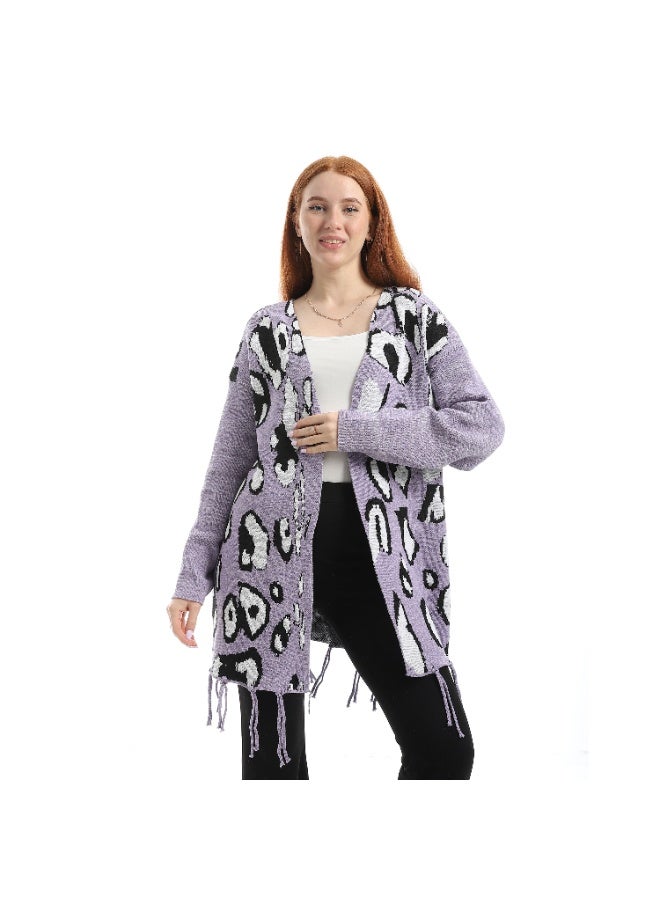 سيزار كارديجان حريمي صوف طويل مزود بنقوش وشراشيب - Image 2