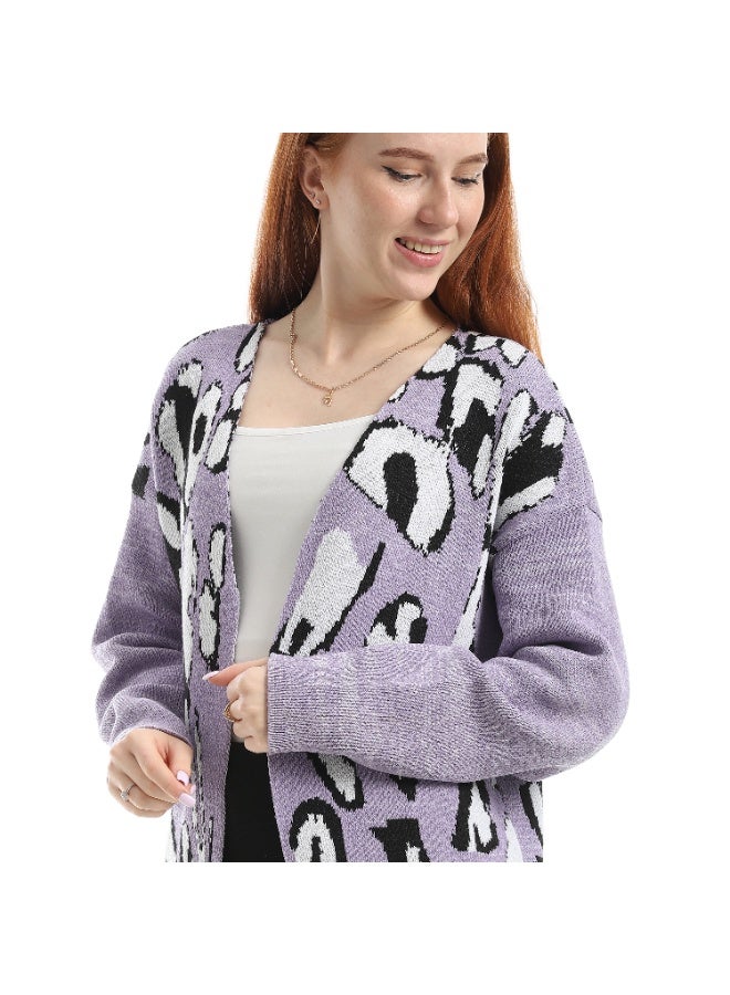 سيزار كارديجان حريمي صوف طويل مزود بنقوش وشراشيب - Image 5