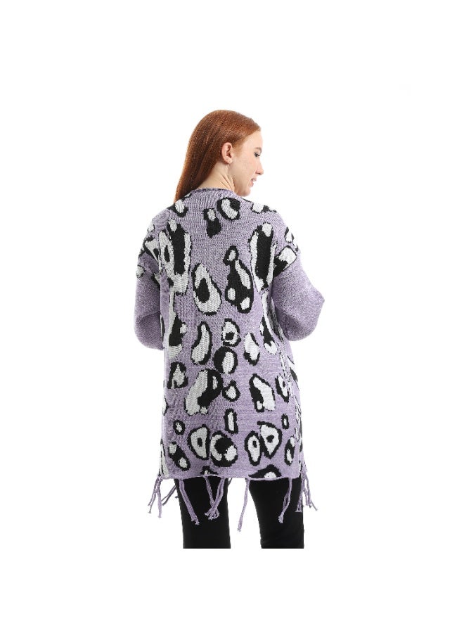 سيزار كارديجان حريمي صوف طويل مزود بنقوش وشراشيب - Image 3