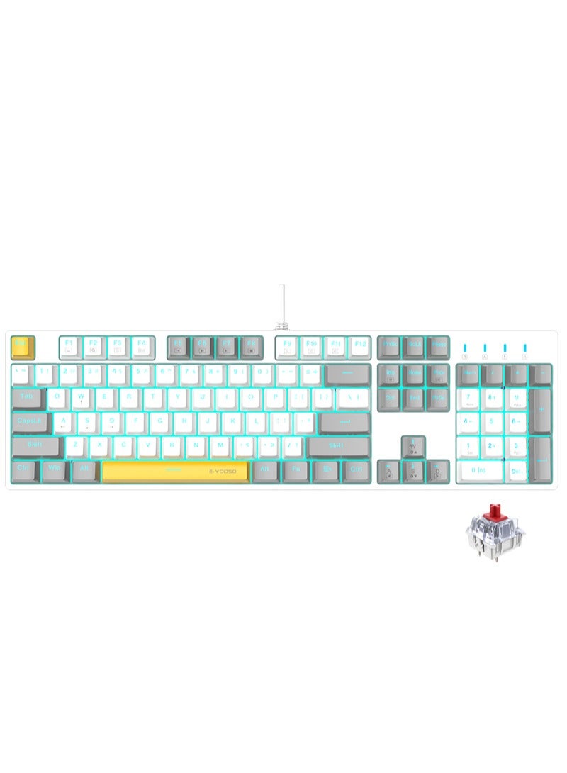 E-YOOSO Z-14 Mechanical Gaming Wired Keyboard,104 Key Red Switch Full-Size Computer Keyboards for Computer PC Laptop Gamer - White Grey - Image 1