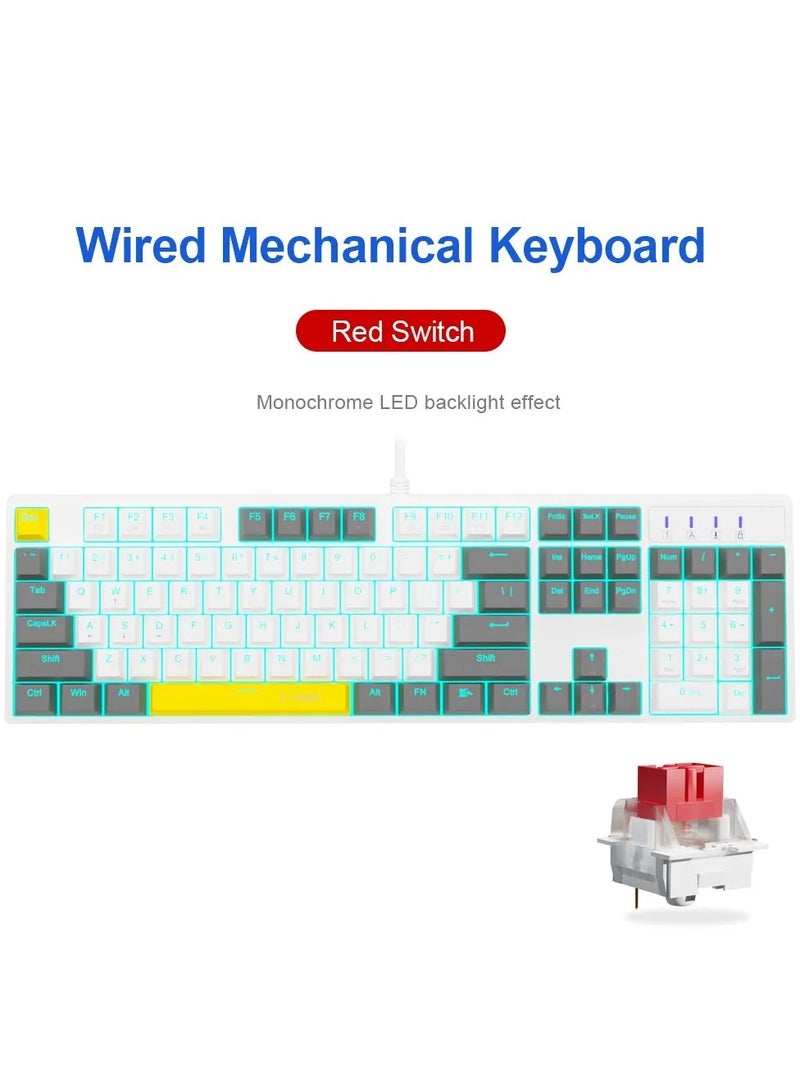 E-YOOSO Z-14 Mechanical Gaming Wired Keyboard,104 Key Red Switch Full-Size Computer Keyboards for Computer PC Laptop Gamer - White Grey - Image 2