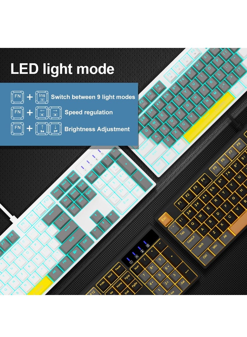 E-YOOSO Z-14 Mechanical Gaming Wired Keyboard,104 Key Red Switch Full-Size Computer Keyboards for Computer PC Laptop Gamer - White Grey - Image 3
