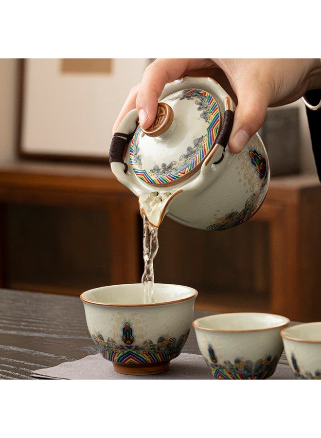 TANGFENG Tang Feng Ru Kiln Portable Travel Tea Set With Quick Cup, Single-person Tea Pot, Haishui Jiangyaxingyun Travel Tea Set - Image 4