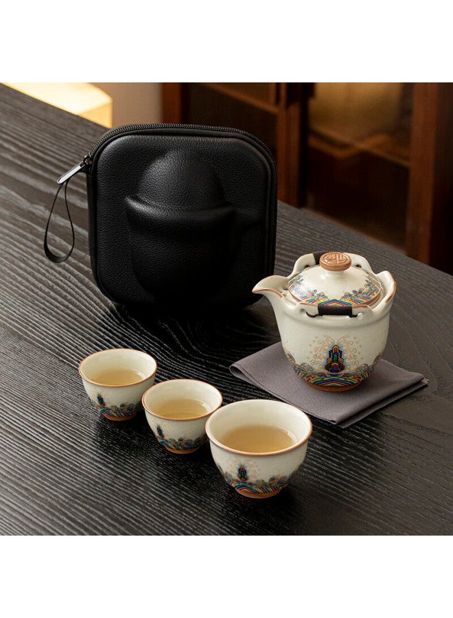TANGFENG Tang Feng Ru Kiln Portable Travel Tea Set With Quick Cup, Single-person Tea Pot, Haishui Jiangyaxingyun Travel Tea Set - Image 1