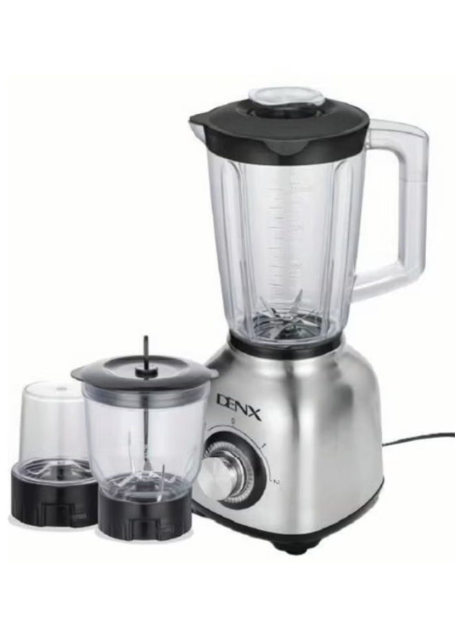 DENX DX3239 خلاط 3 في 1، قدرة 1200 وات مع إبريق رئيسي 1.5 لتر وأكواب 0.5 لتر و0.25 لتر، تحكم متعدد السرعات وشفرات من الستانلس ستيل لتحضير العصائر والمشروبات والأطعمة