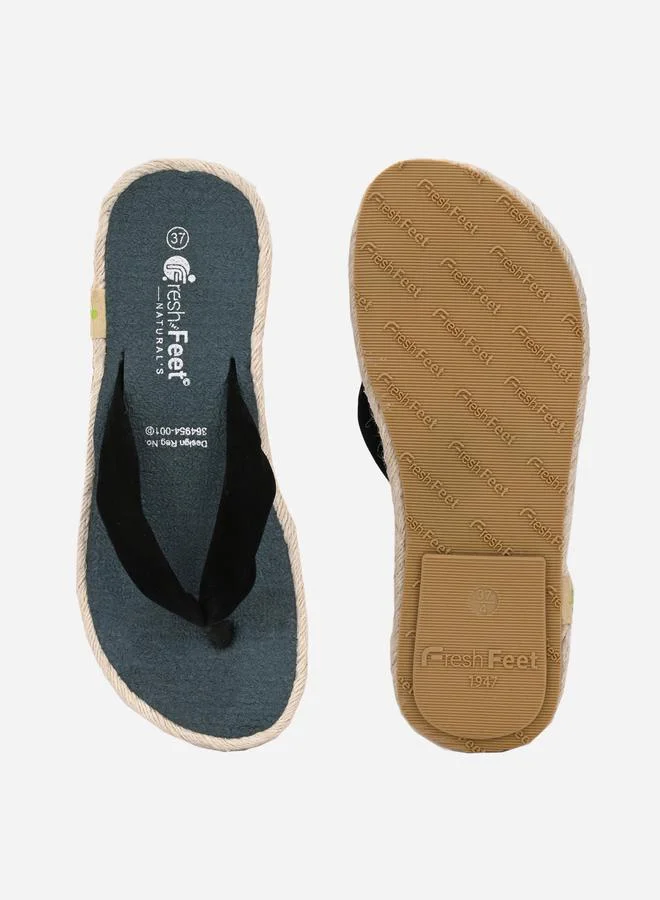 Fresh Feet Fresh Feet Black Plain Thong Toe Yoga Mat Slippers