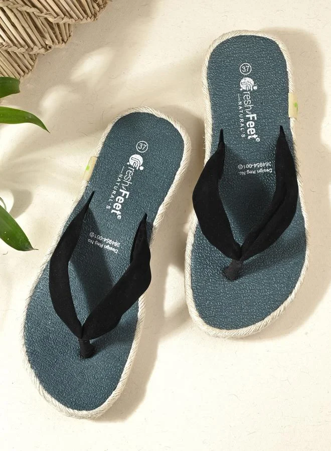Fresh Feet Fresh Feet Black Plain Thong Toe Yoga Mat Slippers