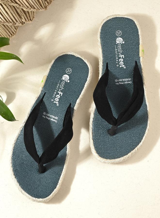 فريش فيت شبشب يوجا أسود سادة بحزام إصبع القدم - Image 5