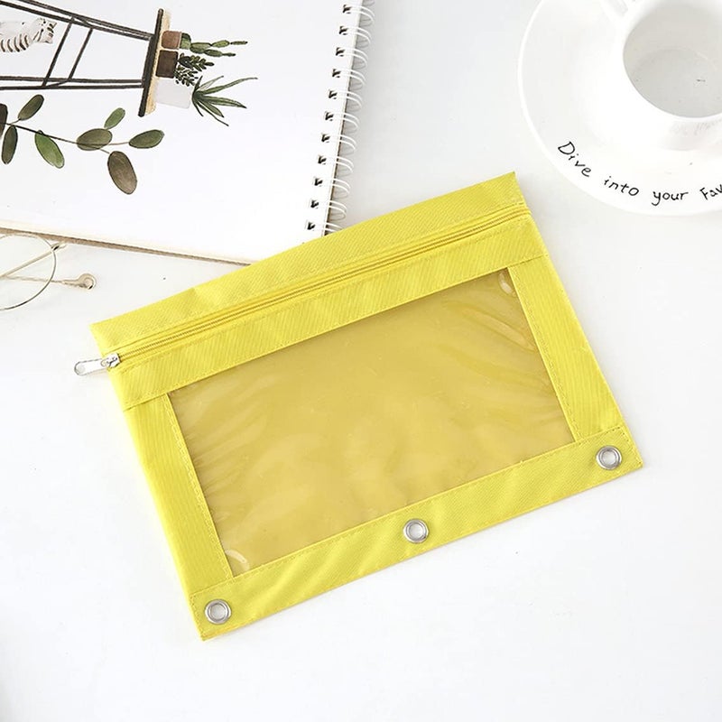 SdeFe Store Zippered Pen Pencil Binder Pouch 3 Rings with Clear Window for School Classroom Organizers 8 Pcs (Yellow) - Image 2