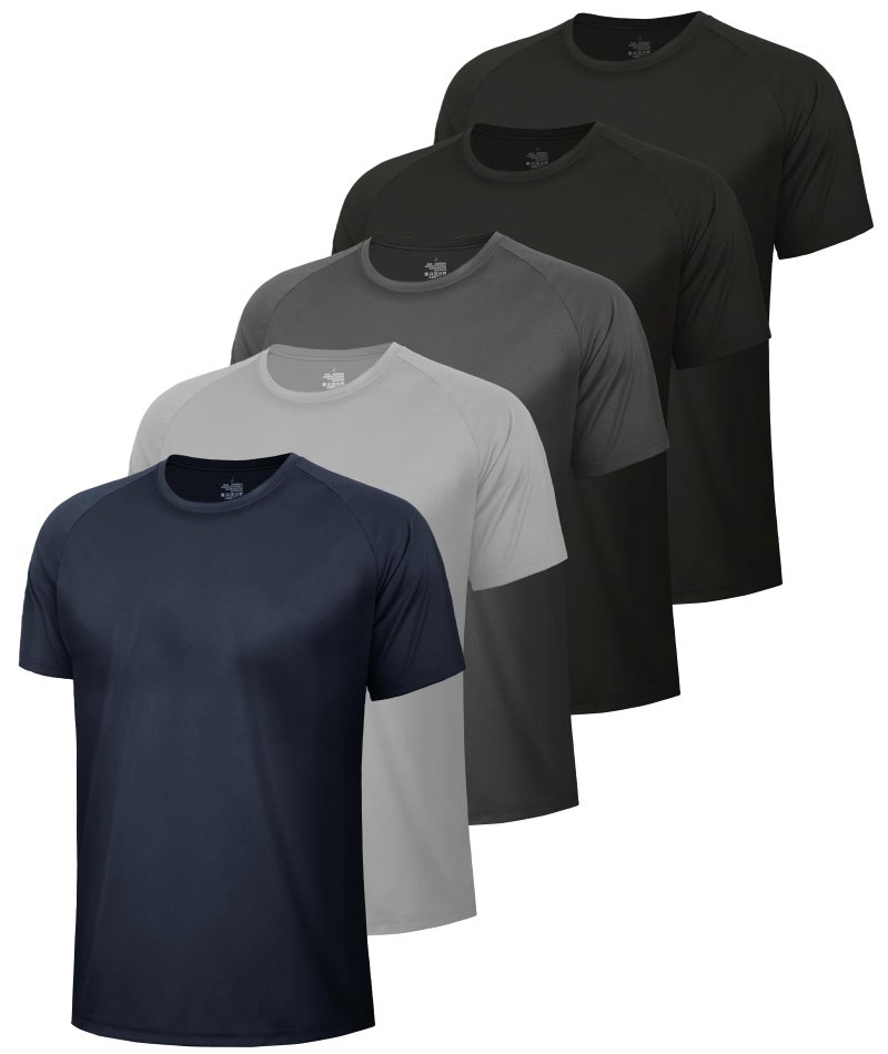 BOOJO 5 Pack Workout Shirts for Men-Quick Dry Black Gym Moisture Wicking Short Sleeve T-Shirts for Running Athletic Casual - Image 1