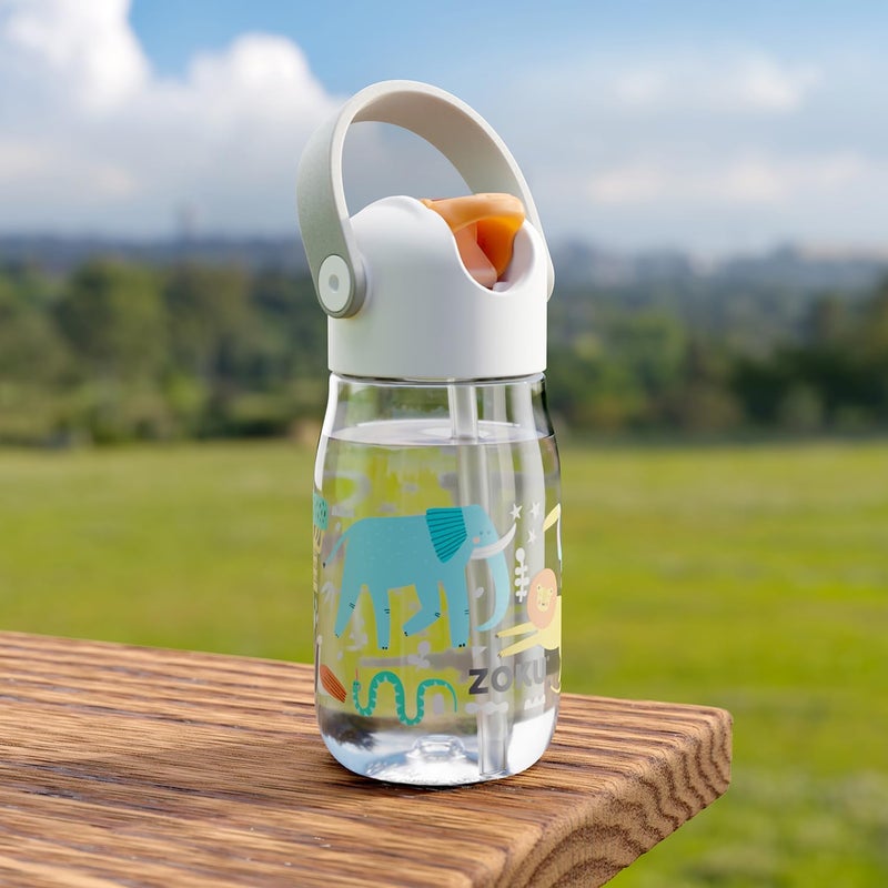 Zoku Kids Flip Straw Bottle Clear Safari, 410ml - Image 2