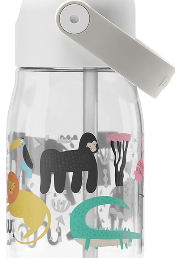 Zoku Kids Flip Straw Bottle Clear Safari, 410ml - Image 1