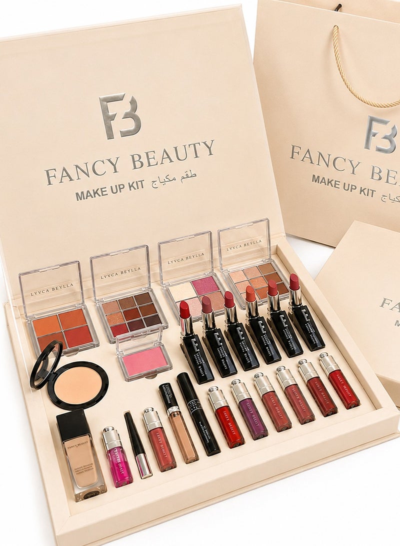 Fancy Beauty Nude Beige Luxury Makeup Gift Set Box with Shopping Bag - Complete Cosmetics Kit (Eyeshadow, Lipsticks, Foundation & Blush) - Image 1