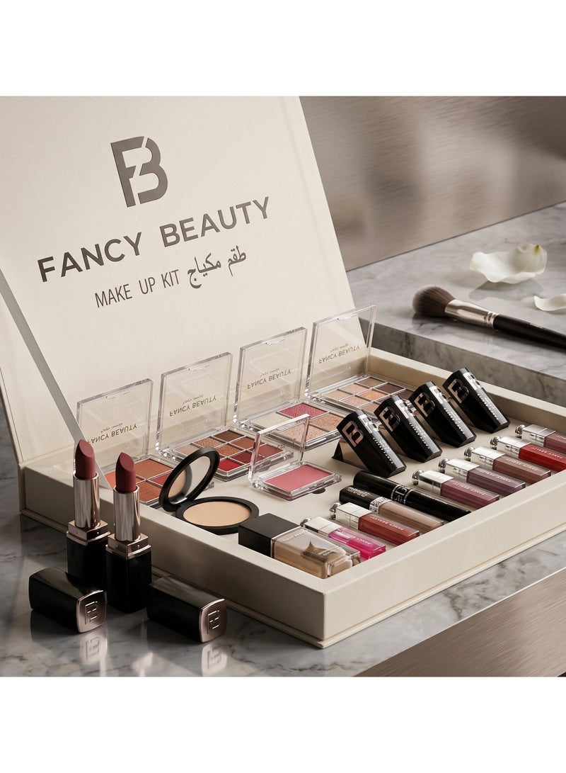 Fancy Beauty Nude Beige Luxury Makeup Gift Set Box with Shopping Bag - Complete Cosmetics Kit (Eyeshadow, Lipsticks, Foundation & Blush) - Image 3