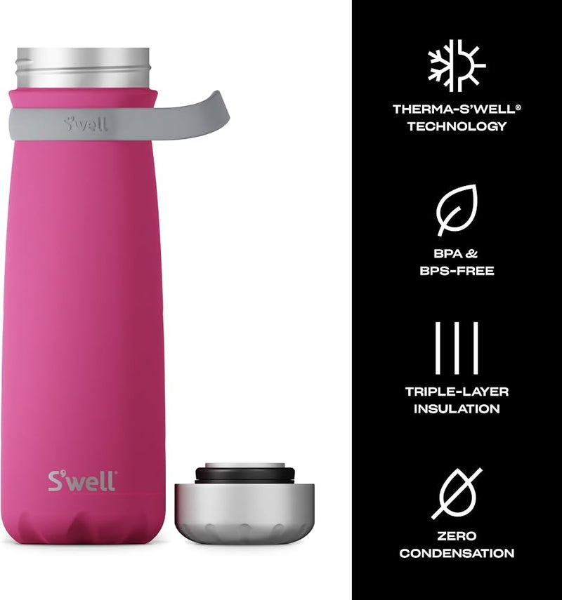 S'well Stainless Steel Traveler With Handle, 24oz, Azalea Pink, Triple Layered Vacuum Insulated Containers Keeps Drinks Cold for 40 Hours and Hot for 16, BPA Free, Easy Carrying On the Go - Image 2