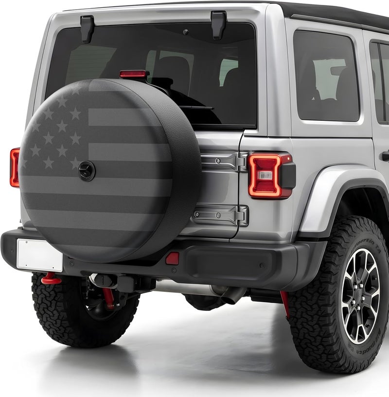 MOONET Tire Cover with Camera Hole, for Jeep Wrangler JL with Back-up Camera, Sport & Sahara (2018-2025) Grey Flag, Fits 285/70R17 - Image 1
