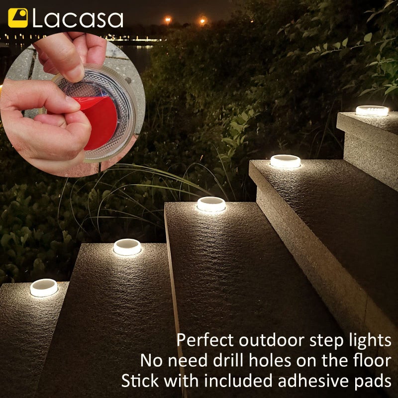 Lacasa Solar Deck Lights, 4 Pack 30LM Outdoor Solar Powered Step Lights, LED Dock Lights Natural White 4000K Light up All Night IP68 Waterproof Auto ON/Off for Garden Stairs Driveway Pathway Lighting - Image 3