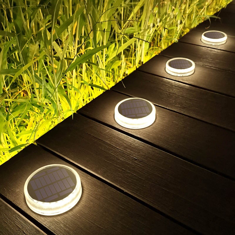 Lacasa Solar Deck Lights, 4 Pack 30LM Outdoor Solar Powered Step Lights, LED Dock Lights Natural White 4000K Light up All Night IP68 Waterproof Auto ON/Off for Garden Stairs Driveway Pathway Lighting - Image 1