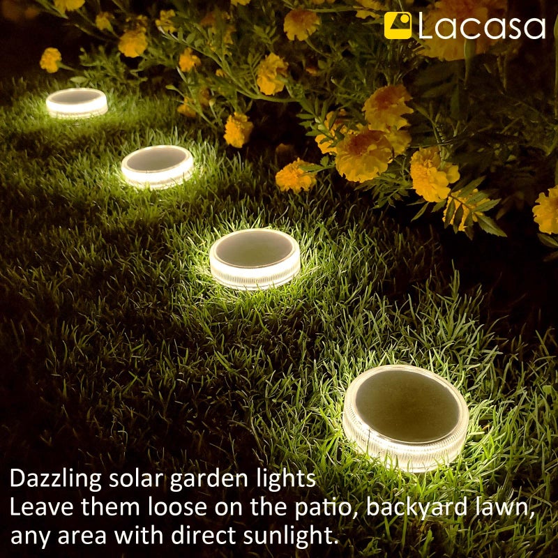 Lacasa Solar Deck Lights, 4 Pack 30LM Outdoor Solar Powered Step Lights, LED Dock Lights Natural White 4000K Light up All Night IP68 Waterproof Auto ON/Off for Garden Stairs Driveway Pathway Lighting - Image 4