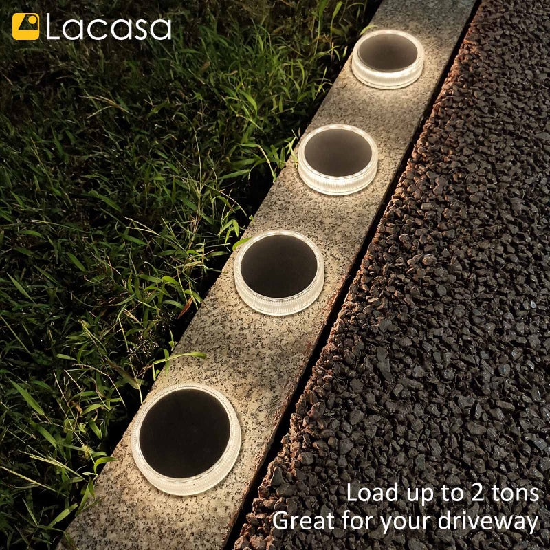 Lacasa Solar Deck Lights, 4 Pack 30LM Outdoor Solar Powered Step Lights, LED Dock Lights Natural White 4000K Light up All Night IP68 Waterproof Auto ON/Off for Garden Stairs Driveway Pathway Lighting - Image 2